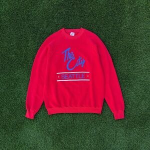 Vintage 90s Seattle "The City" Sweatshirt Crewneck Red Pullover Size Large